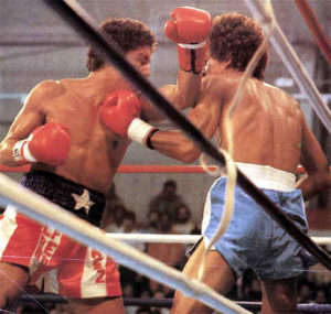 Wilfredo Gomez and Salvador Sanchez both punch each other