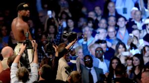Floyd Mayweather stares into crowd